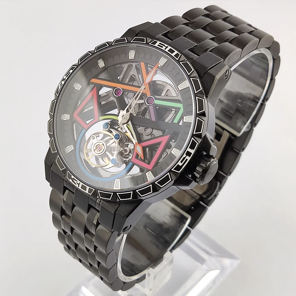 Orologio Tourbillon 42mm Vetro zaffiro Orologio meccanico automatico in acciaio inossidabile 904L Orologio da uomo di lusso Orologio OUMASHI