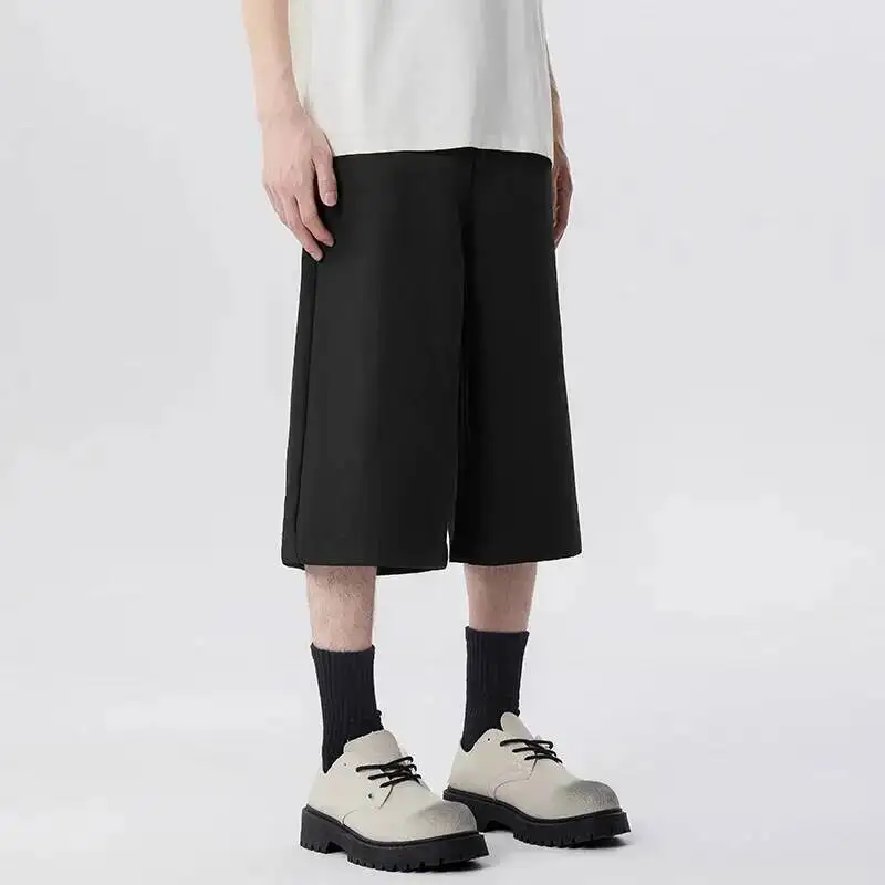 Men's Gray Wide Leg Culottes High Waisted Summer Shorts Relaxed Fit Casual Cropped Breathable Versatile Office TrouAVJC