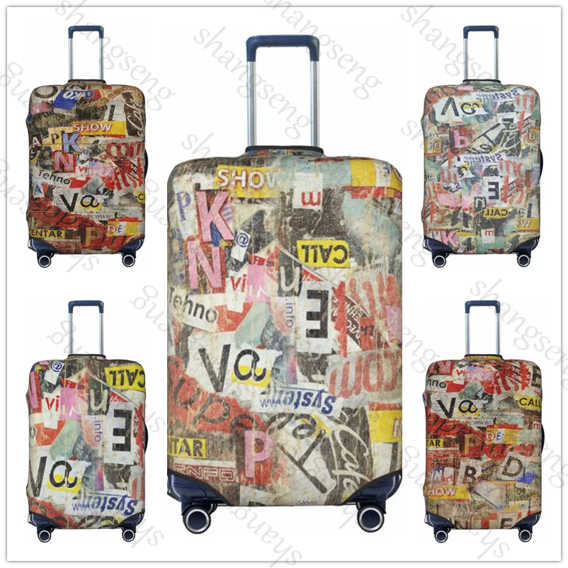 Retro abstract graffiti Travel suitcase protective case, suitcase cover, elastic protection, washable Luggage cover, 18-32 in