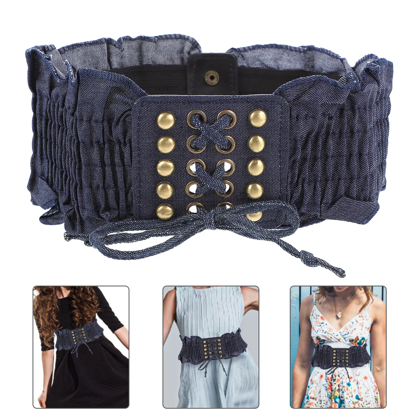 

1Pcs Denim Girdle with Macrame Detail Elastic Waist Girdle for Women Fashion Shaping Belt Comfortable Breathable Streetwear