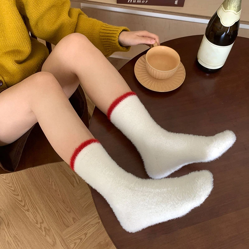 Women Velvet Solid Thick Thermal Mink Fluffy Sock Plush Ladies Home Floor Slipper Sleepping Socks