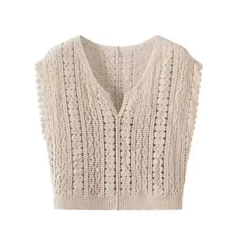 Sleeveless V-neck Crochet Top Openwork Knitted Lace Blouse Beach Cover-Up Women Vacation Boho Spring Summer 2026
