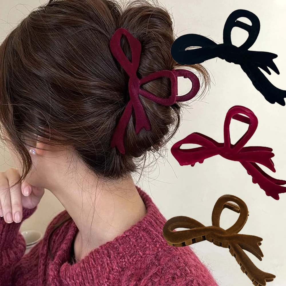 Red Velvet Bow Hair Clips Autumn Winter Women Hair Claw Clip Elegant Hairpin Hair Claws Accessories For Girls Headwear Gift