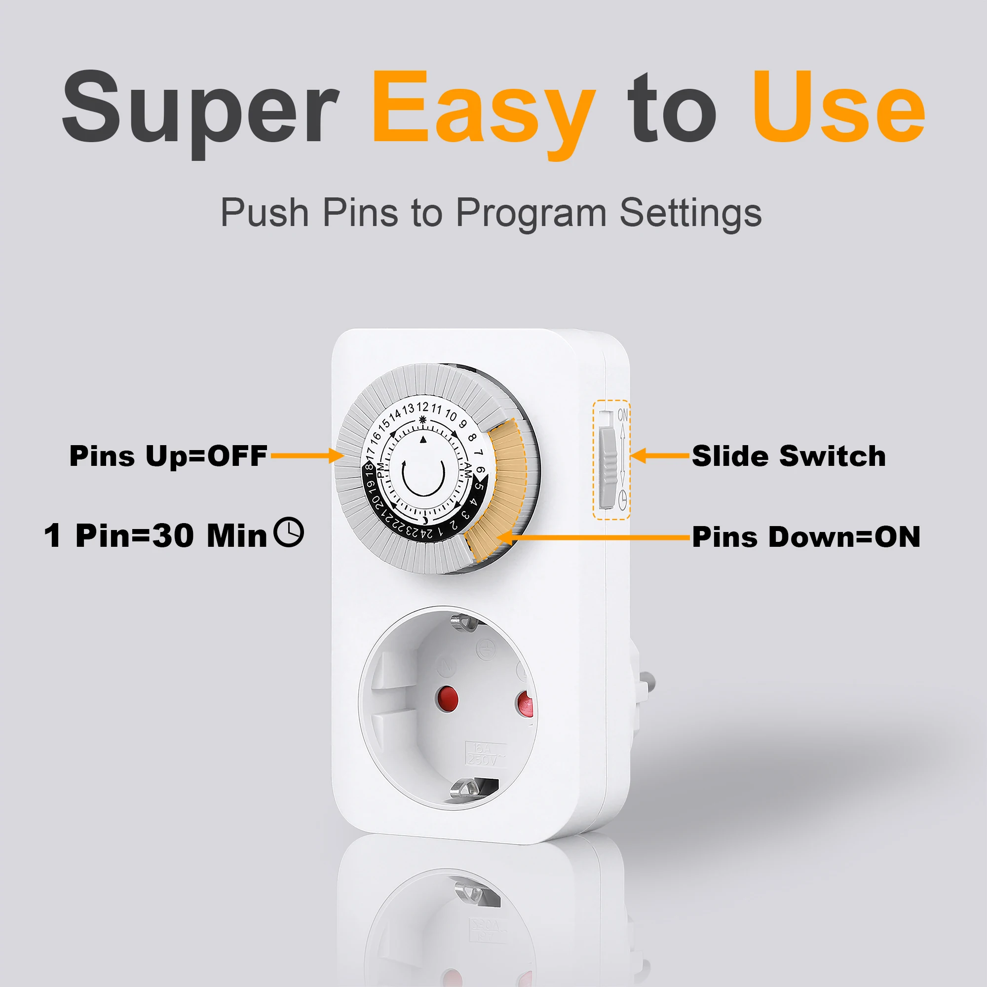 مقبس تبديل مؤقت ميكانيكي لمدة 24 ساعة للمخرج الكهربائي الموقت لأتمتة المنزل #6