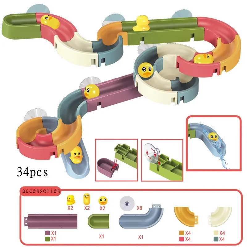 Baby Bath Toy Wall Sunction Cup Track Water Wind-Up Duck Slide Bathroom Assembling Swimming Pool Water Toys For Kids Gifts — view 6