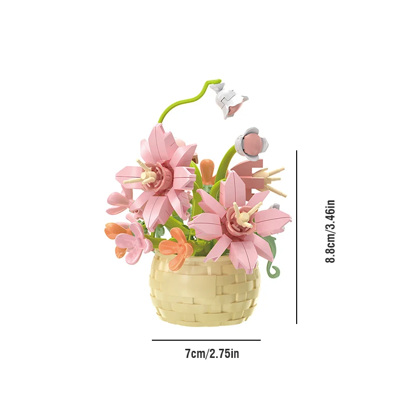 꽃 바구니 빌딩 블록 꽃 탁상 장식 모델, 장미 튤립 해바라기, DIY 분재 식물, 크리에이티브 블록, 벽돌 장난감