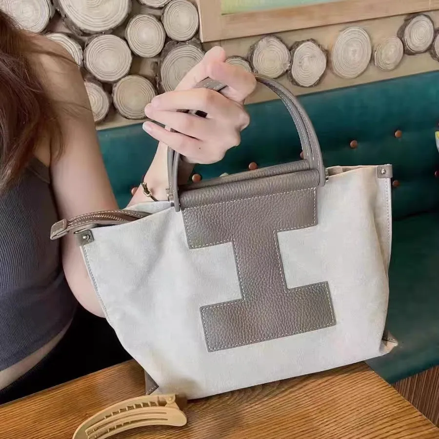 Iacucci Niche Design New 2025 Shopping Bag Large Capacity Color-Block Canvas Tote Shoulder Bag