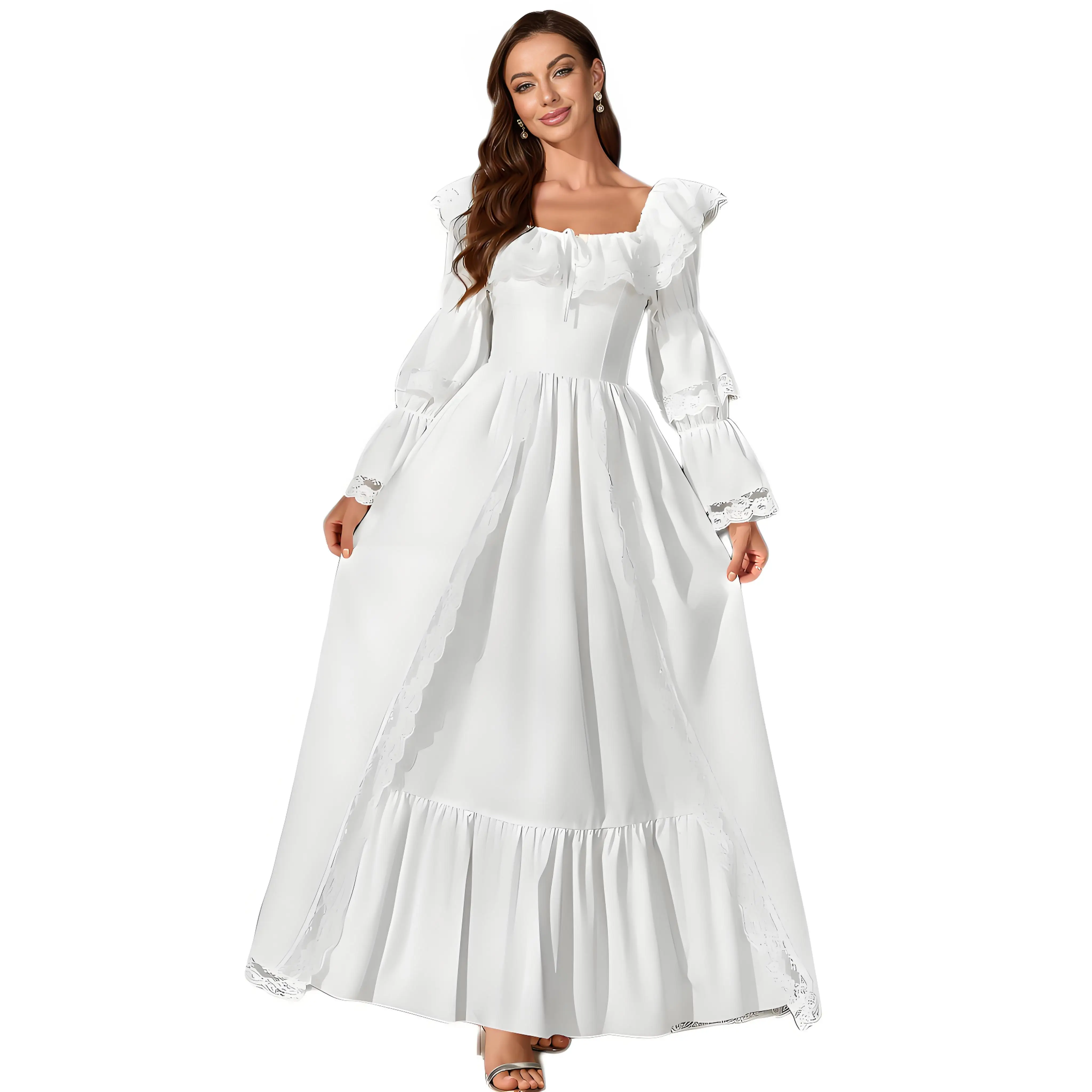 

Wedding Party Dress Off Shoulder Long Sleeves Floor Length Bridal Gowns Dress Women Halloween Stage Performance Costume