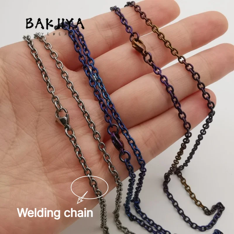 3mm Pure Titanium Burnt Blue O-Chain Necklace, Welding Link Chain | Anti Allergy Lightweight Fashion Couple Men Women Daily Wear