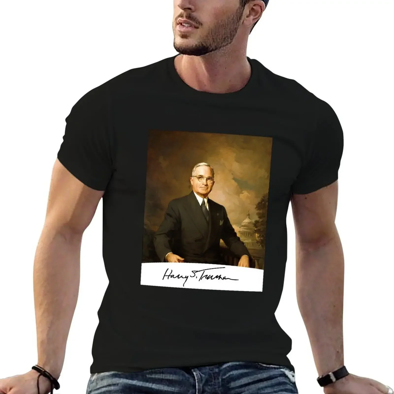 

Harry Truman Signature Portrait T-Shirt oversized summer tops for a boy korean fashion heavy weight t shirts for men