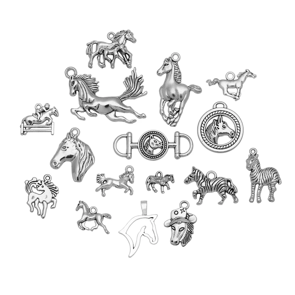 5/10/20/30pcs/Lots Antique Silver Plated Horse Animals Charms Pendant For Diy Jewelry Making Findings Supplies Accessories