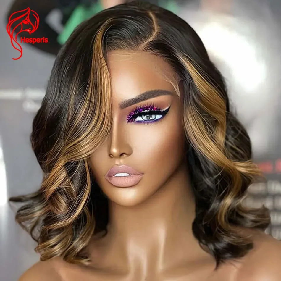 

Hesperis Human Hair Ombre Honey Blonde Cut Wavy Lace Wigs For Women Highlight Blonde Short Wave Lace Front Wigs Brazilian Remy