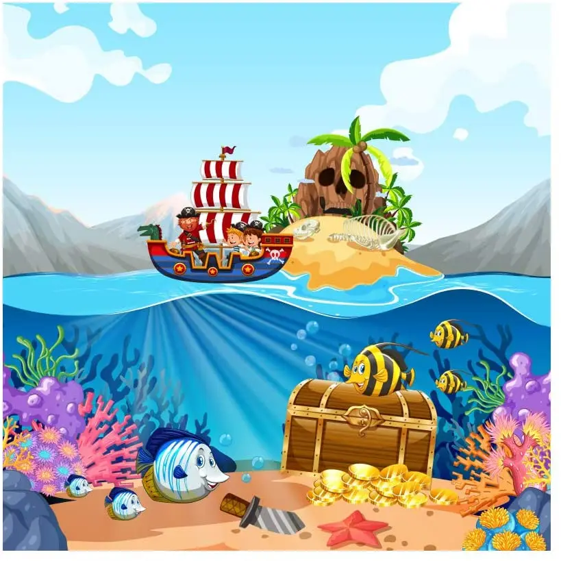 

Underwater World Backdrop Pirate Sunken Ship Nautical Treasure Background Photography Photo Child Birthday Party Decoration