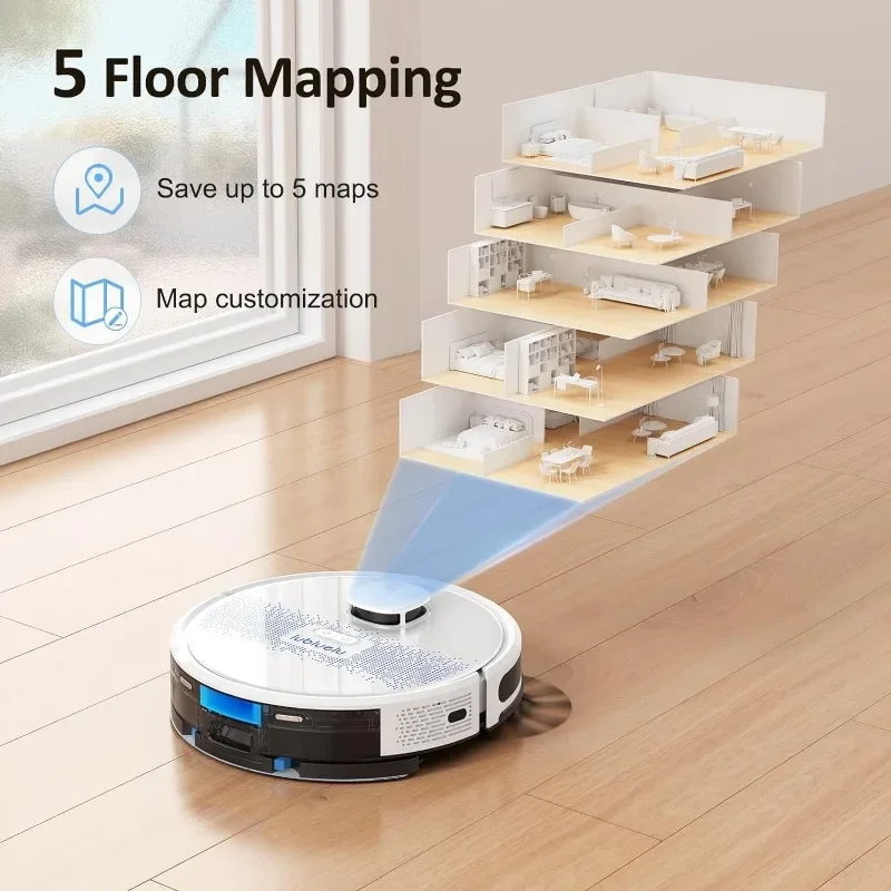 Lubluelu Robot Vacuum and Mop Combo, Aspirador robótico 2 em 1, Navegação LiDAR, 5 Mapeamentos Inteligentes, 10 zonas sem ir