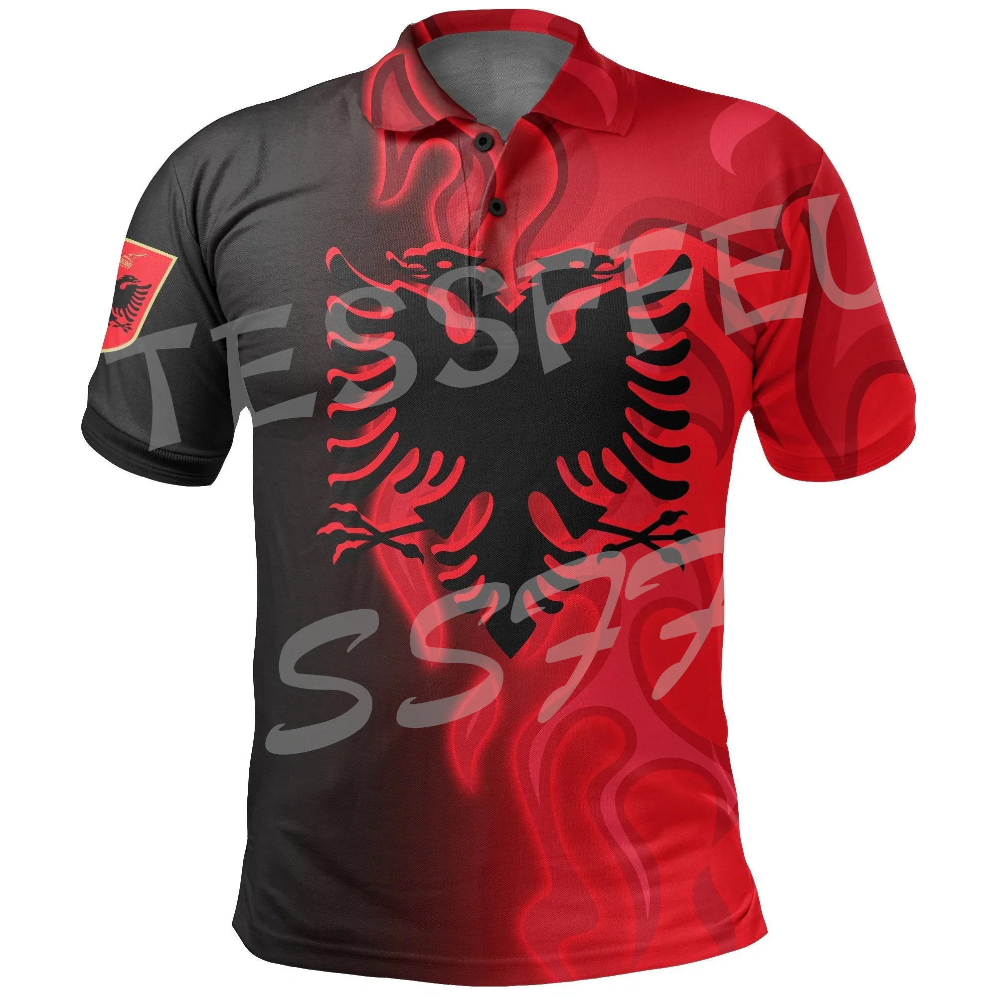 Albania Shqipëria Country Flag Pullover Tattoo Streetwear Retro 3DPrint Harajuku Summer Casual Funny Polo Shirts Short Sleeves X