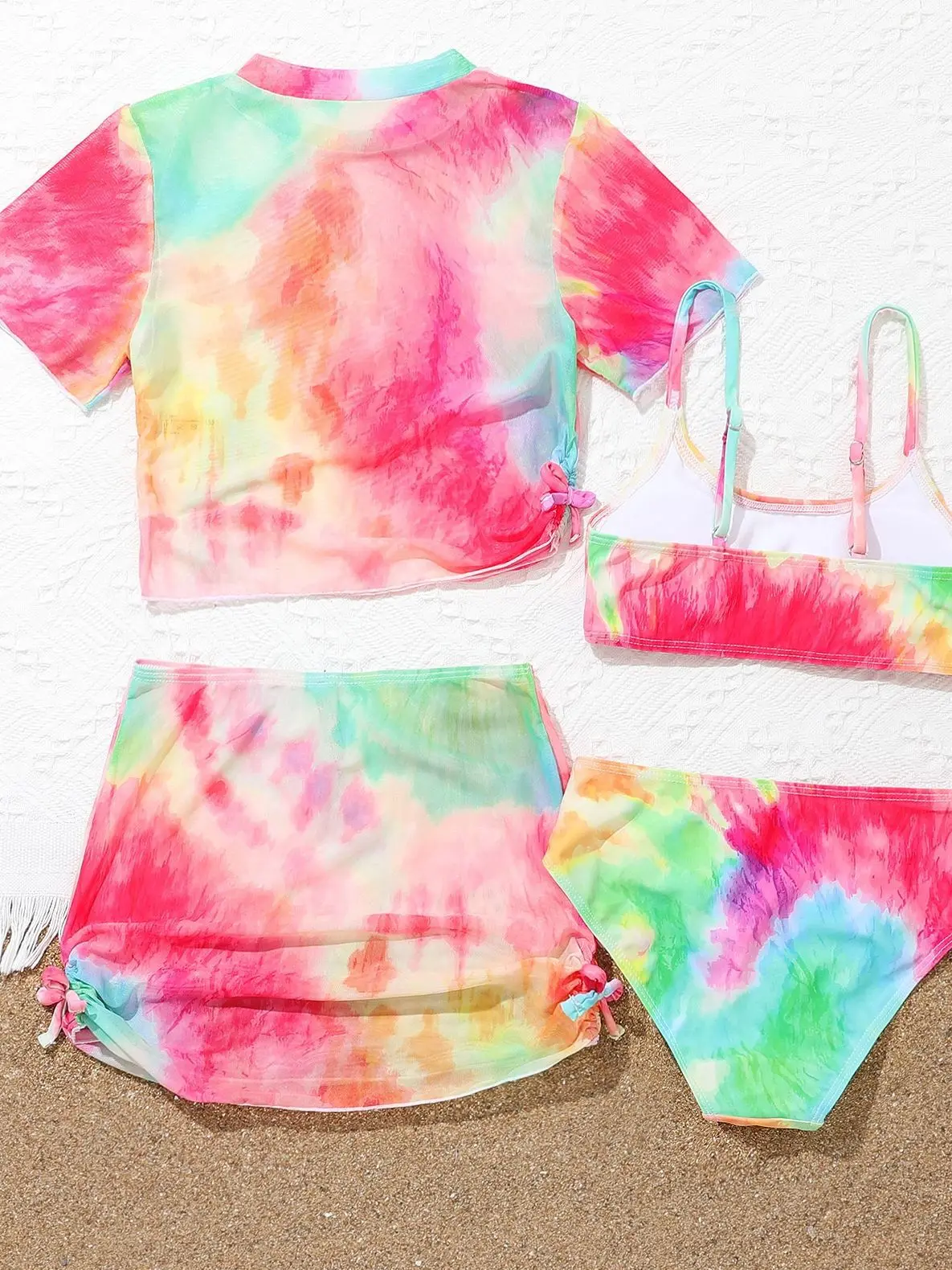 4 Pieces Bikinis Set Top & Skirt 2026 Girls Swimsuit Kids Swimwear Female Children Bathers Bathing Swimming Swim Suit Beachwear