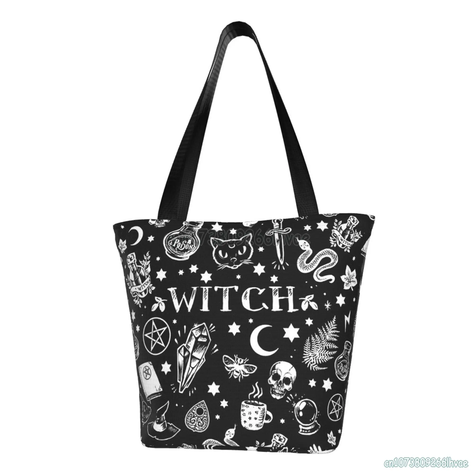 Halloween Witch Skull Pattern Shopping Bag Evil Horror riutilizzabile Shopping Tote Bag Storage Handbag borsa a tracolla da donna