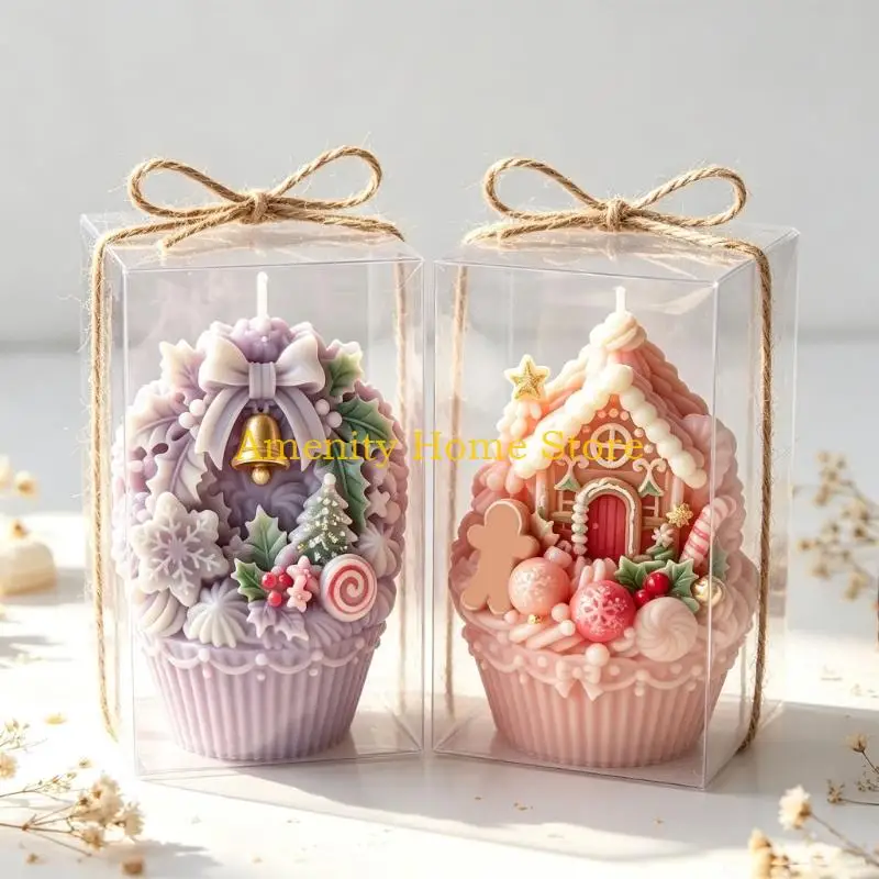F26C Christmas Candle Casting Molds for Paraffin Projects, Flexible Cottage Design for Repeat Handmade Holiday Creations