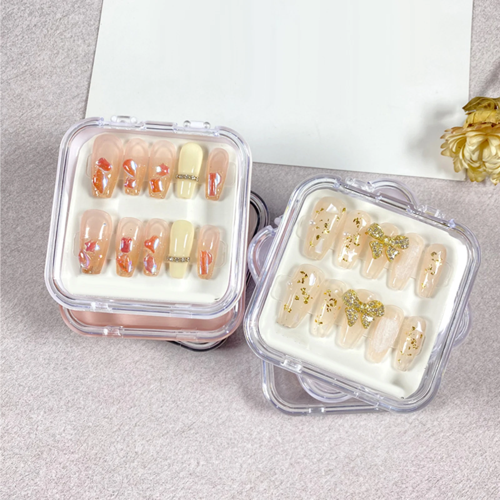 10pcs Fake Nails Storage Box White Black Transparent Plastic Case Flip Square Small Jewelry Display Packaging Wholesale