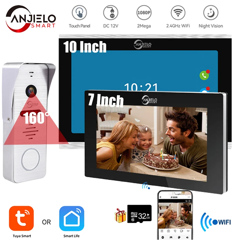 Tuya-sistema de timbre inteligente para el hogar, videoportero con Wifi, 7/10 pulgadas, 1080P, 160 °, timbre con cable, cámara completamente táctil, nuevo