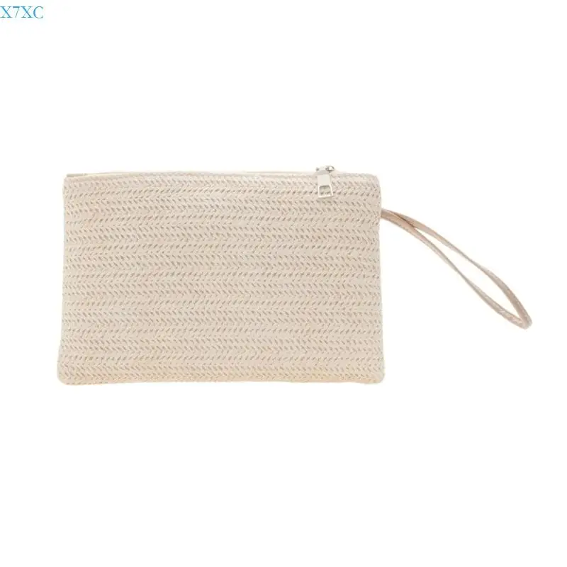 X7XC Stylish Straw Wristlet Bag Multipurpose Handbag Women’s Everyday Coin Purse