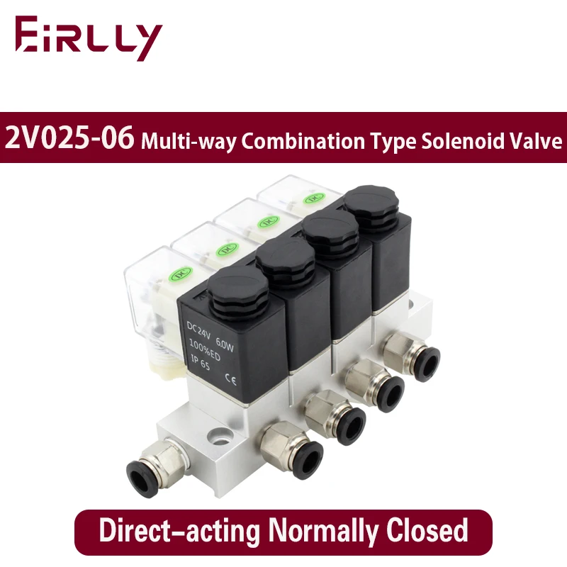 

Solenoid Valve Normally Closed 2V025-06 AC220V DC12V24V multi-way combination type valve air magnetic Pneumatic 2V025-08