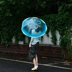 Unique Beach Parasol Portable New Long Handle Jellyfish Automatic Umbrella Plastic Unisex Rain Gear Transparent Gradient