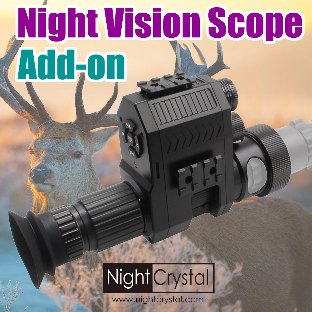 

NightCrystal Megoarei M4C Night Vision Scope Attachment Hunting Camera DVR Add-on, 1080P HD, AI Zoom, Adjustable 850nm/940nm IR