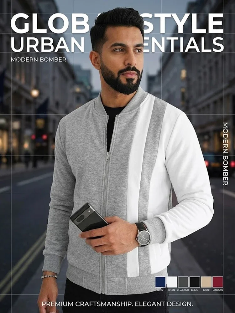 Neue Herren Colorblock Bomberjacke Langarm Vollreißverschluss Sweatshirts Lässige Sportliche Leichte Oberbekleidung Mantel Streetwear Oberteile – Detail 1