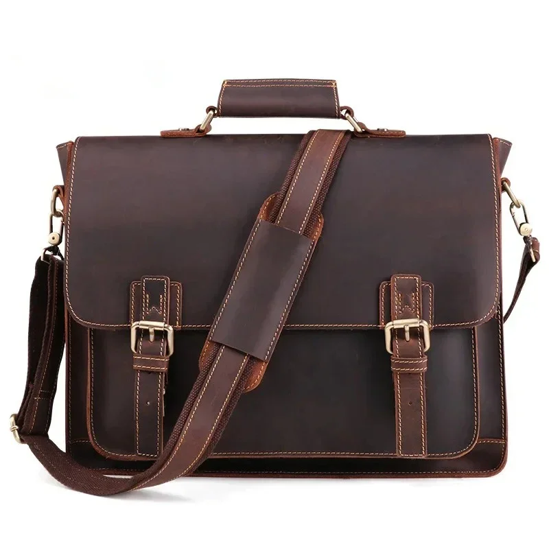 High Quality Genuine Leather 15.6 Inch Laptop Bag Men\'s Business Bag Vintage Style Handbag Multi-functional Horsehide For Men