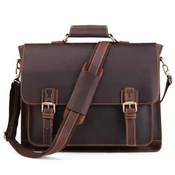 High Quality Genuine Leather 15.6 Inch Laptop Bag Men's Business Bag Vintage Style Handbag Multi-functional Horsehide For Men