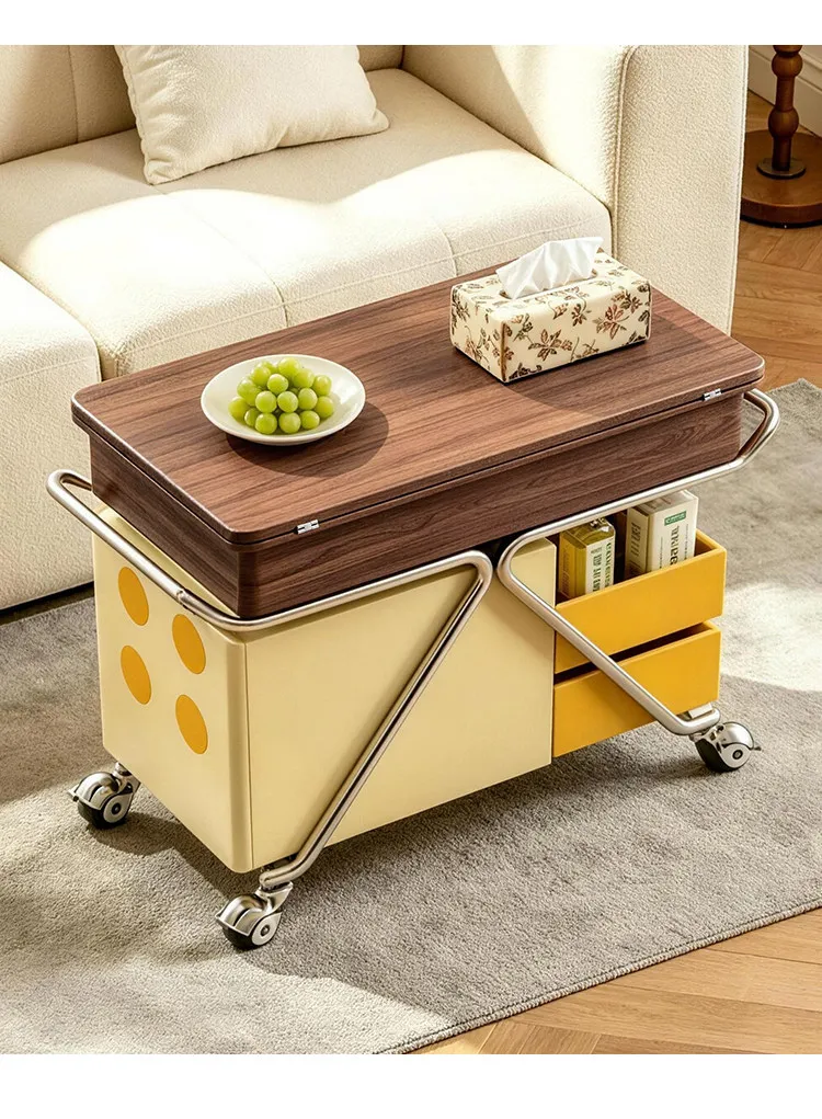 Dopamine removable side few household solid wood trolley living room sofa side cabinet storage rack