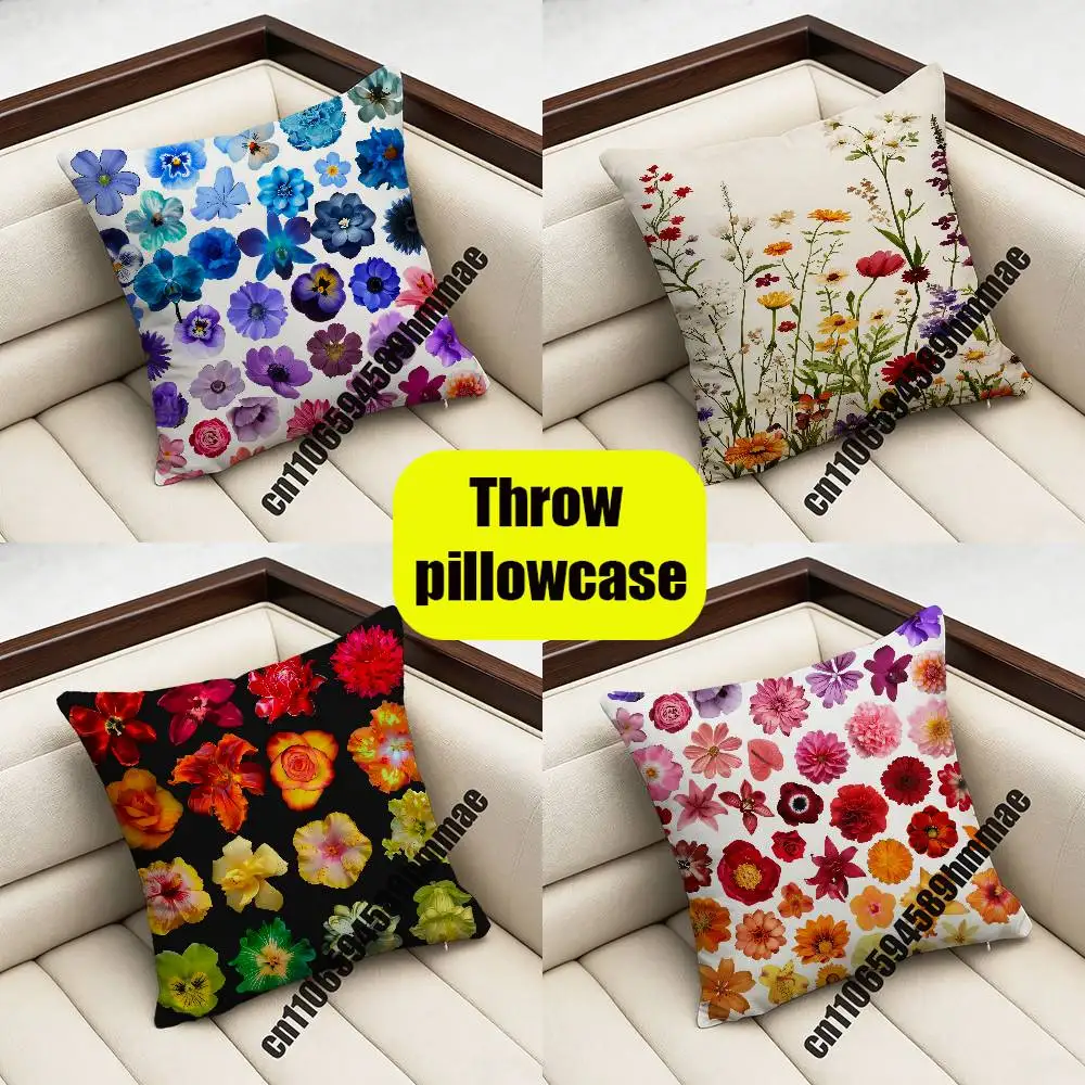 

For Color Flowers Throw Pillow Case Sham 45x45cm 40x40cm Square Car Pillowcase Pad Cushion Cover
