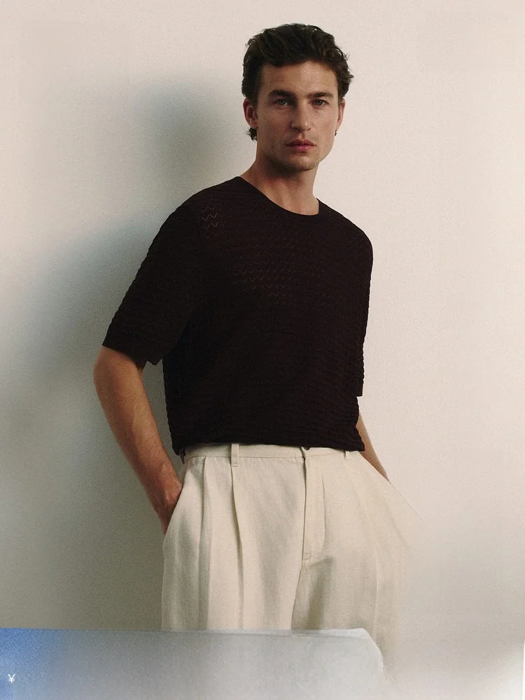 

Мужская модная трикотажная футболка H&M, приталенная, с коротким рукавом, круглым вырезом, цветная, новинка осени 2025, артикул 28425