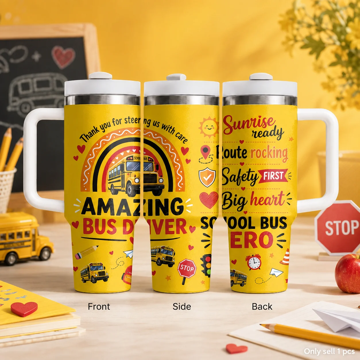 Best School Bus Driver Ever Vacuum Flasks 40oz Stainless Steel Insulated Tumbler With Handle & Straw Leakproof Travel Mug