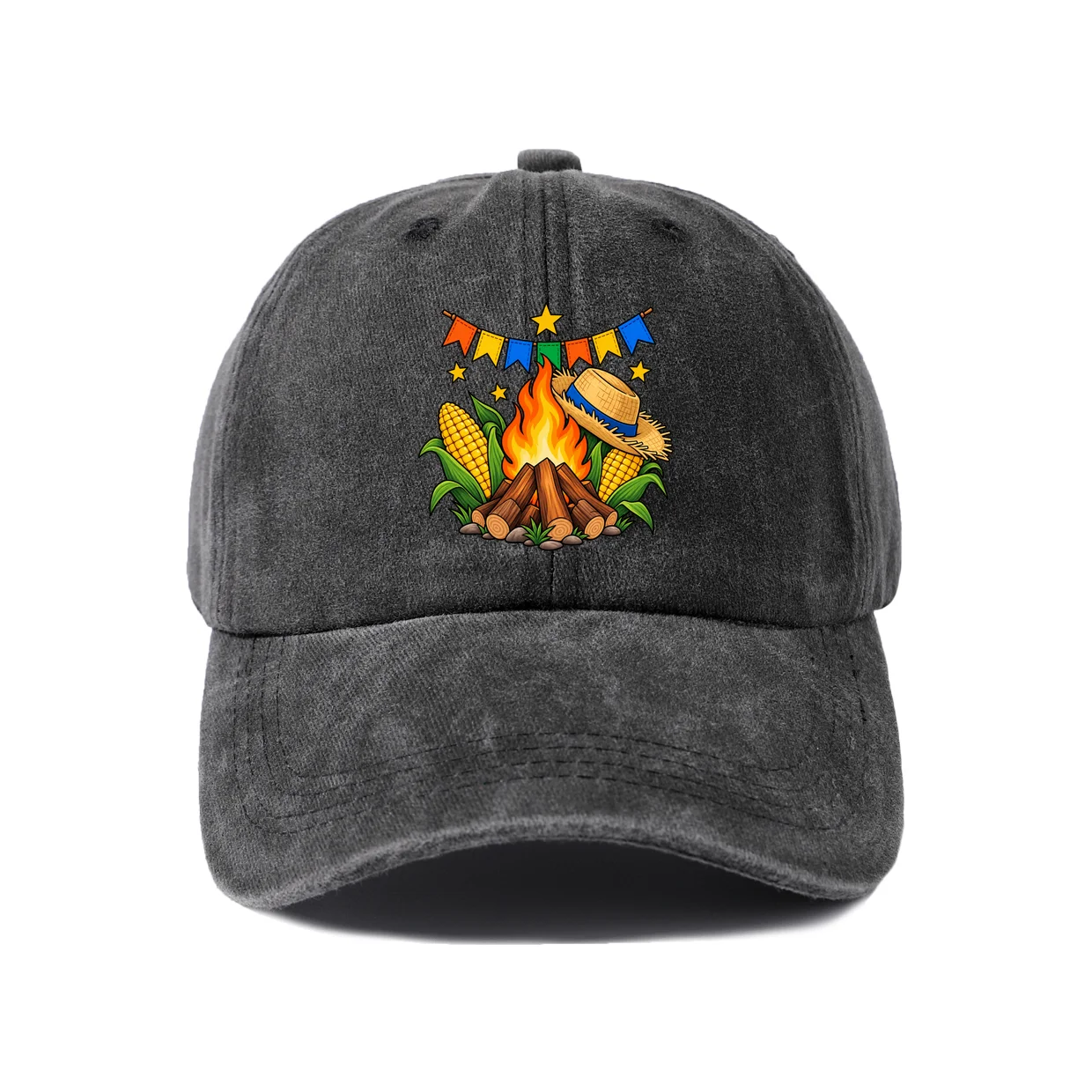 Mountain Camping Scene Graphic Vintage Washed Baseball Cap, Adjustable Unisex Dad Hat, Weekend Gift