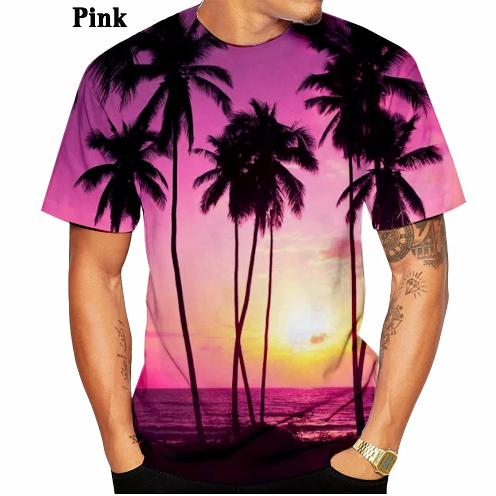 Hot Sale!Summer Women/Men\'s Couple Tops T Shirt Hawaiian 3d Print Palm Motif Unisex Top Shortsleeve T Shirt XS-5XL