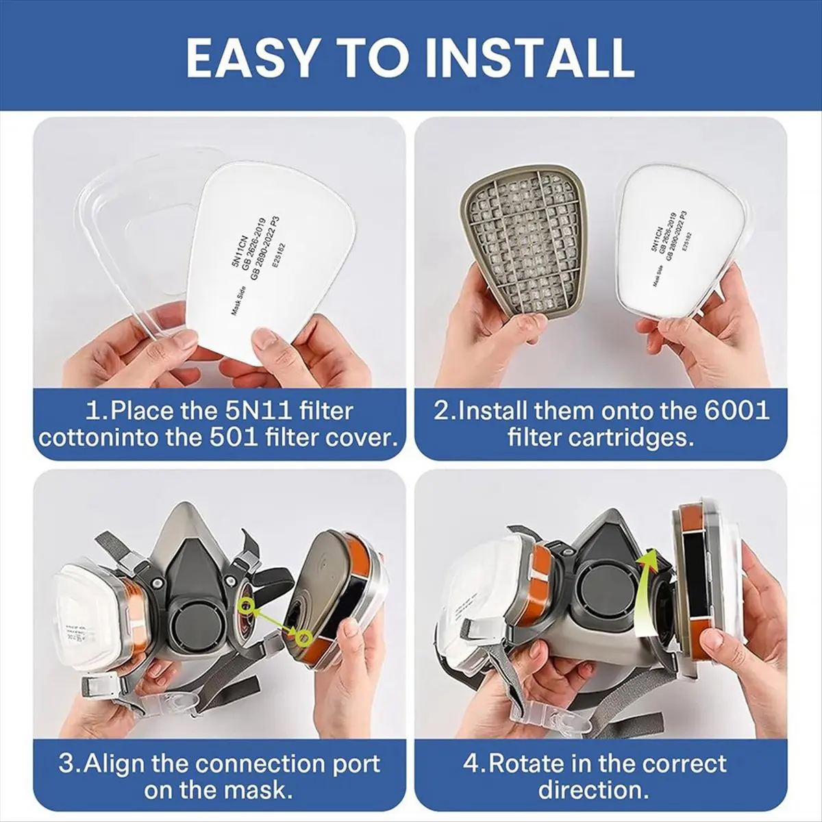 Cartuchos de Filtro Respiratorio 5N11 para Máscaras de las Series 6200, 6502, 7502, Filtros para Protección Contra el Polvo