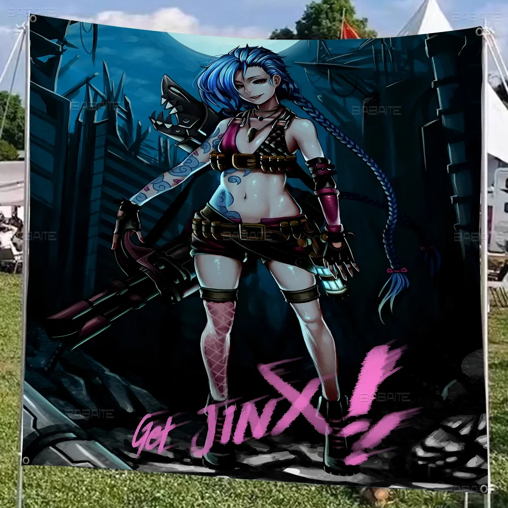 Cartoon Game Arcane L-LOL J-Jinx Banner INS Style Outdoor Party Decoration Atmosphere Flag