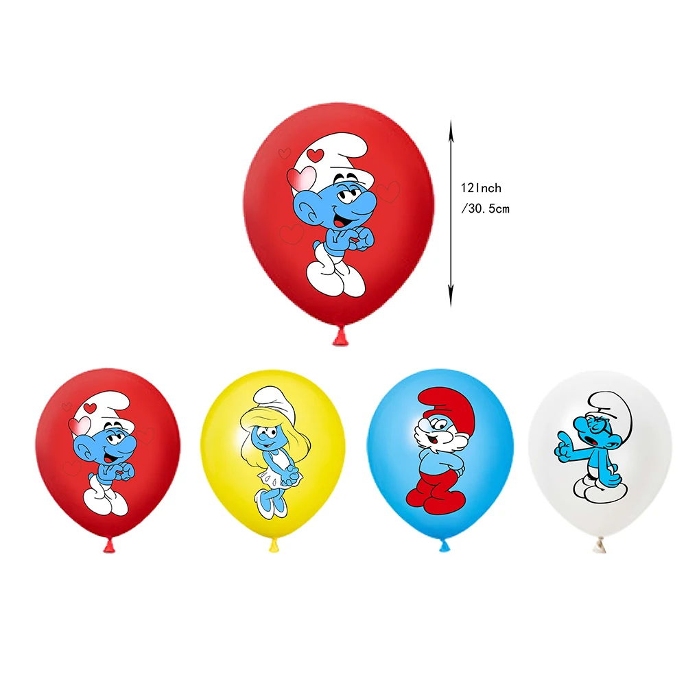 Pesta ulang tahun Smurfes balon dekorasi spanduk Backdrop kue Topper pesta ulang tahun Smurf perlengkapan pesta bayi mandi