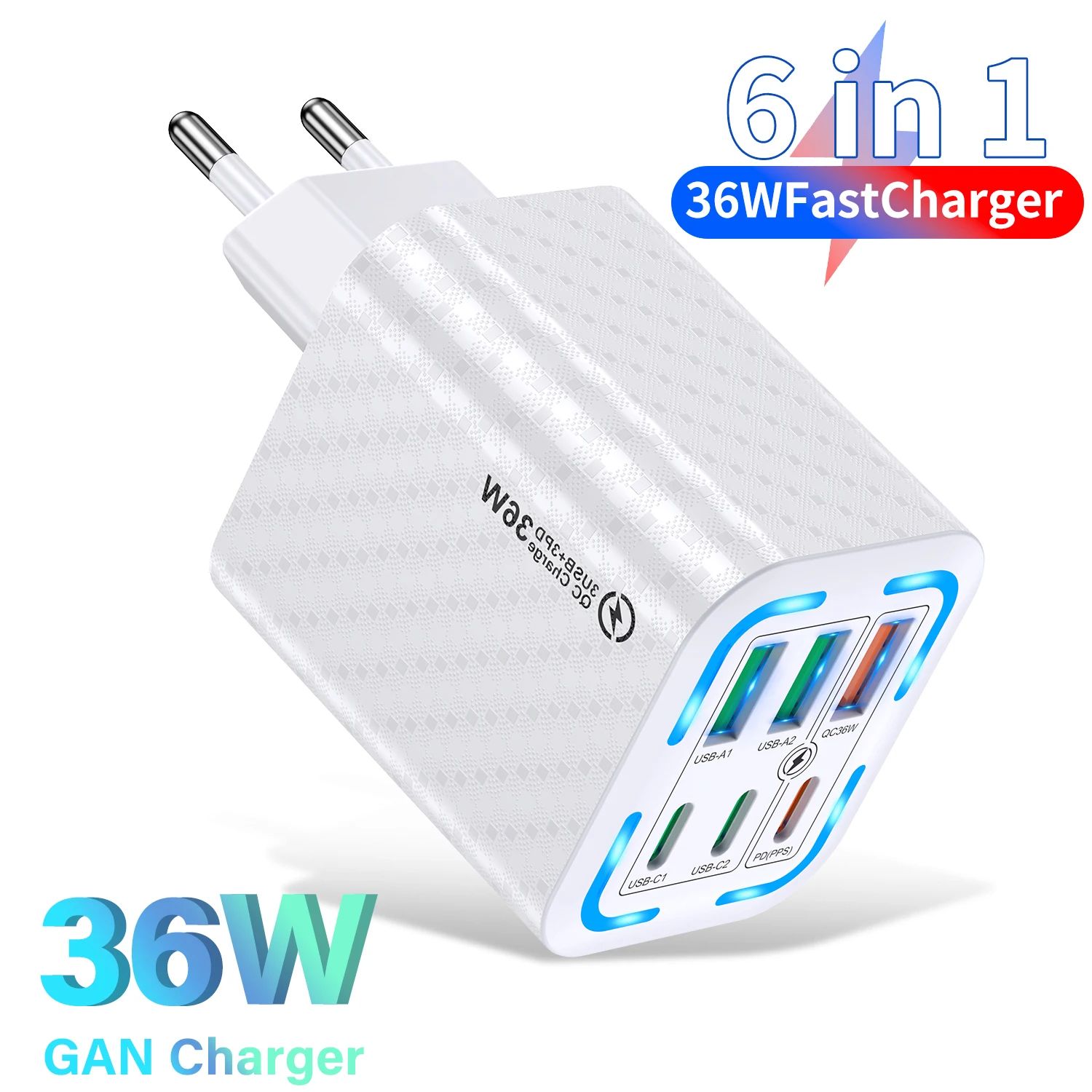 

Быстрое зарядное устройство GaN USB 6 в 1, вилка стандарта ЕС/США/Великобритании, быстрое зарядное устройство USB типа C, 6 нескольких портов, USB C, зарядное устройство для мобильного телефона iPhone 15 16