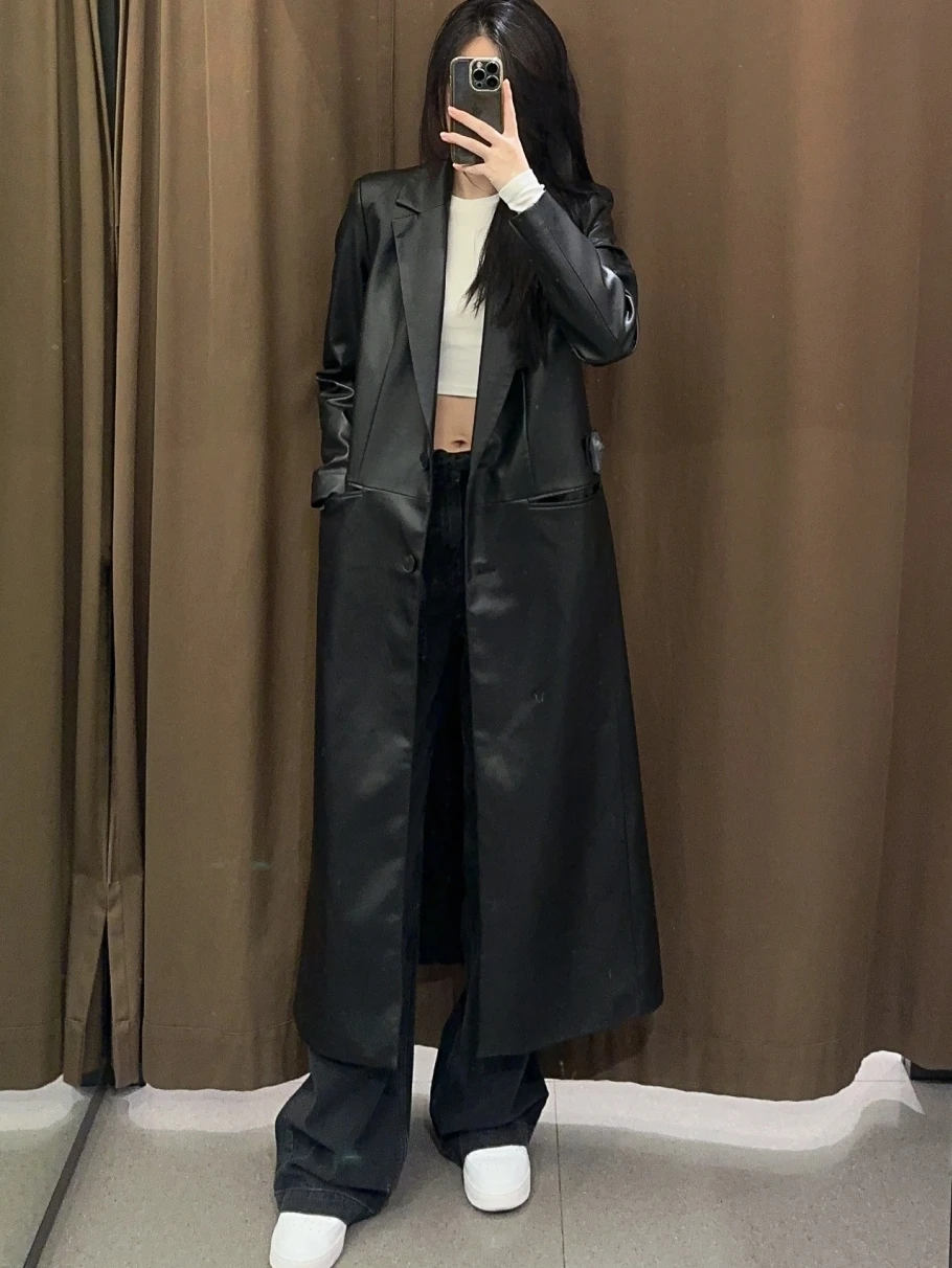 Abrigo Casual de Cuero para Mujer, Cortavientos de Longitud Media, Chaqueta de Otoño, Nueva Colección WMXZ 255749, Ropa de Calle a la Moda