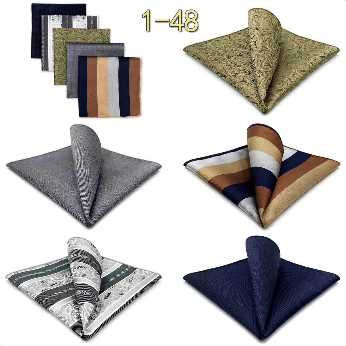 5 PCS Luxury Mens Pocket Square Set Handkerchief Assorted Paisley Floral Print Striped Hanky Suit Gentlemen Wedding Gift Vintage