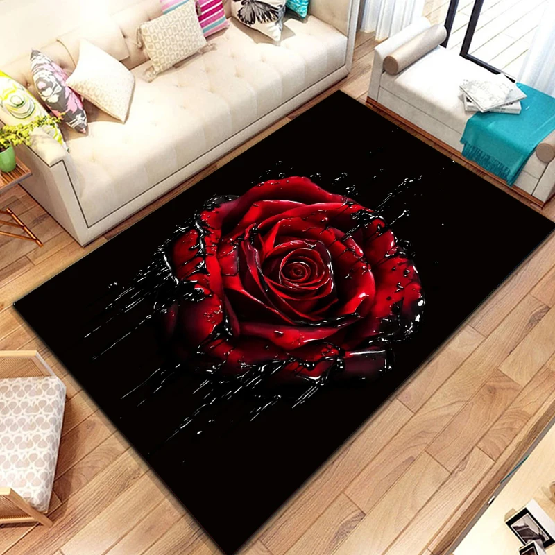 Fashion  Rose Rug Home Anti-Slip Gold Rose Pattern Floor Mat Children's Bedroom Carpet Living Room Carpet  rugs for bedroom