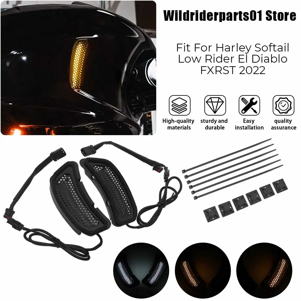 

Motorcycle Accessory 1 Pair Front Fairing LED Turn Signal&DRL Vent Inserts ABS For Harley Softail Low Rider ST FXLRST 2022-2026
