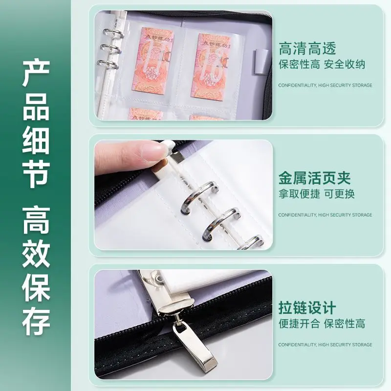 A5 PU Leather Zipper Card Binder 3 Inch Multi-Function for Business Card ID Document Game Pokemon Card Album view 3
