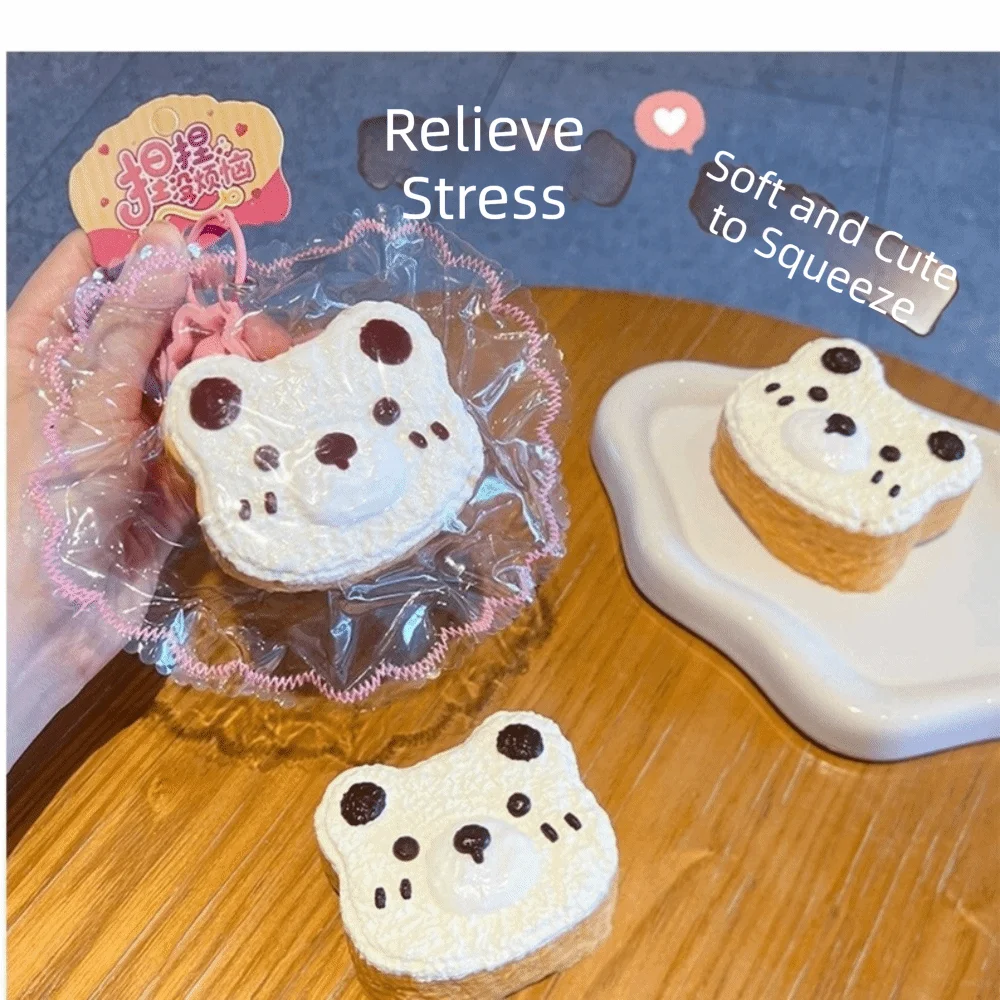 Little Bear Toast Squeeze Keychain Slow Rising Slow Rebound Squeeze Pendant Super Soft Edge-Stitching Style Squishy Keychain