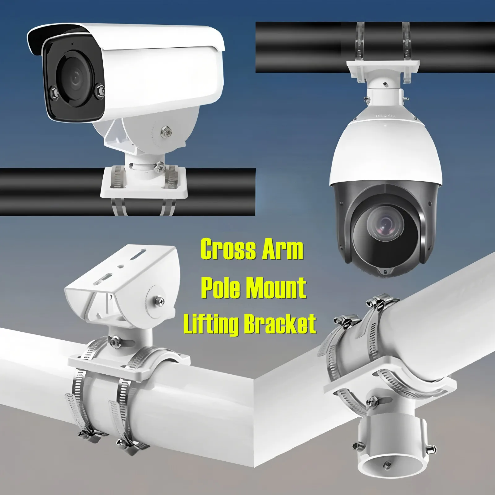 

Pole Mount Bracket Monitoring Universal Joint Head Pendent Mount Ball Machine Gun Style Bullet Camera Cross Arm Clamp Bracket