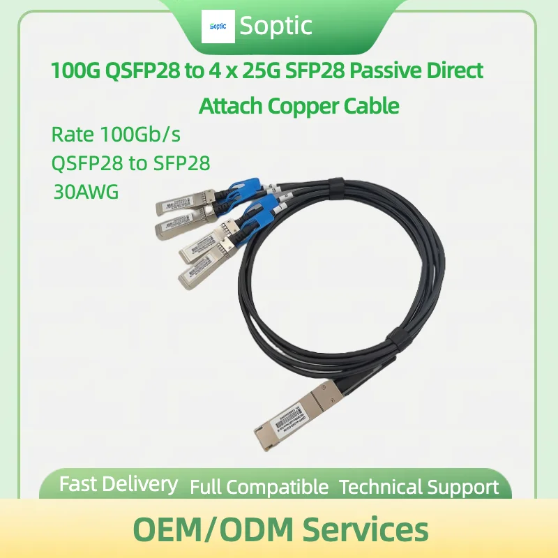 

100G QSFP28 DAC Cable 4x25G SFP28 passive Direct Attach Copper Twinax Cable