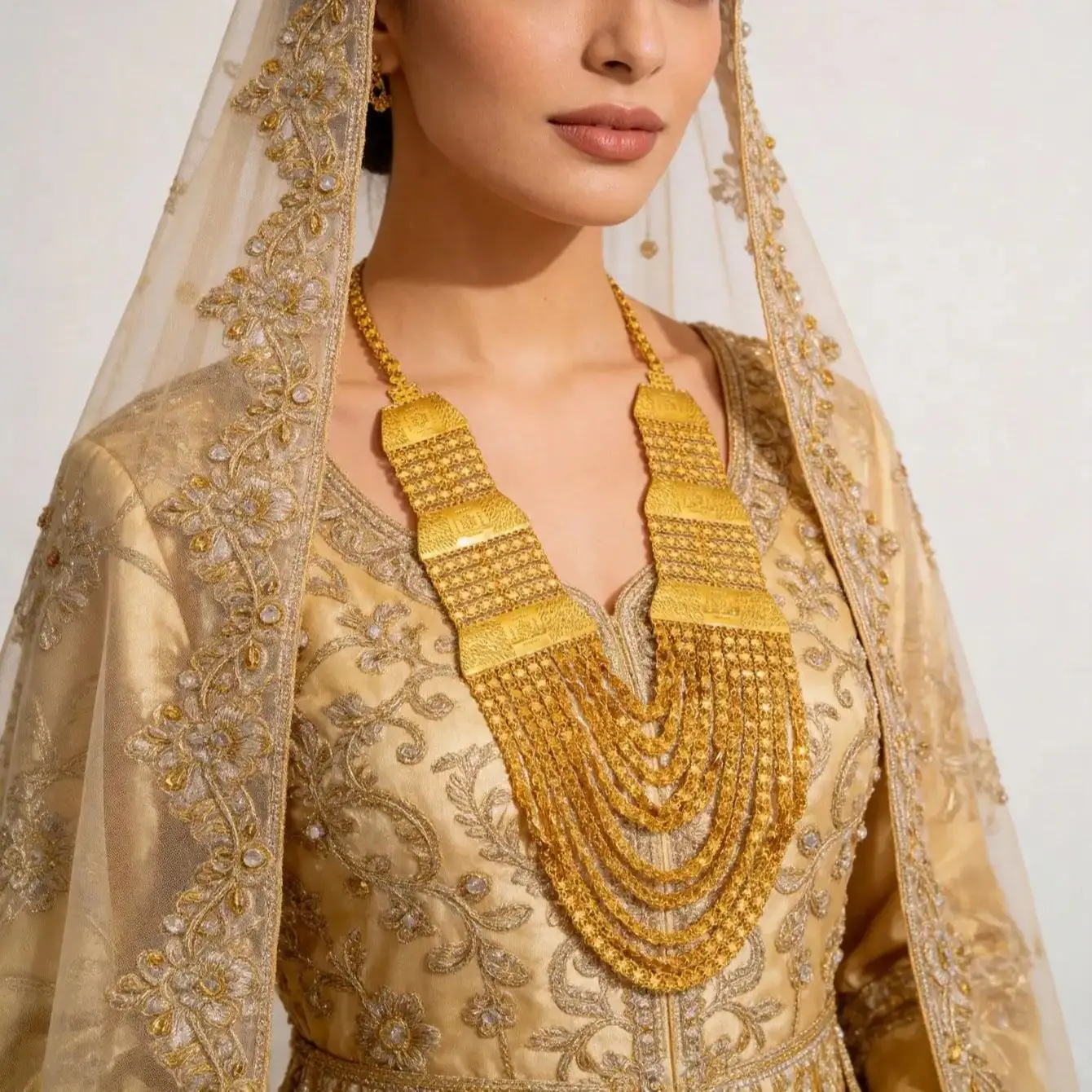 Gold-Plated Multi-Layer Long Necklace Turkish Kurdish Bride Large Necklace for Arab Middle East Wedding Festivals  Accessories
